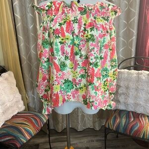 Tuckernuck Pink and Green Floral Blouse